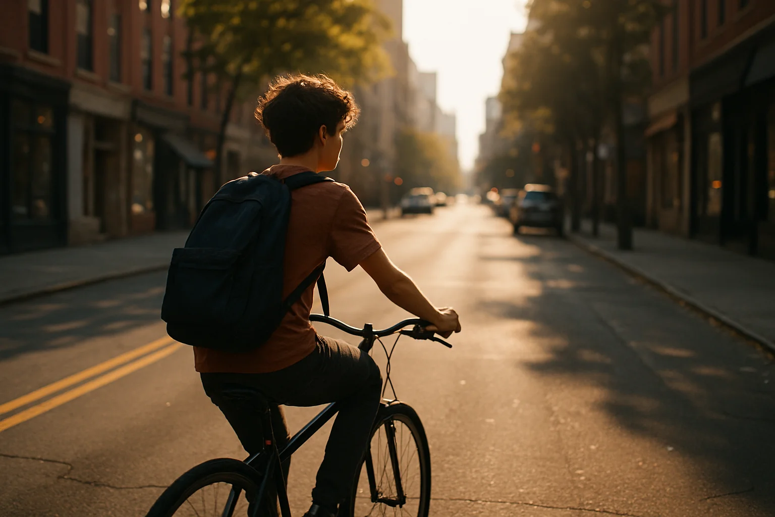 I pedal down the streets riddle illustration of a bicycle rolling along a neighborhood street