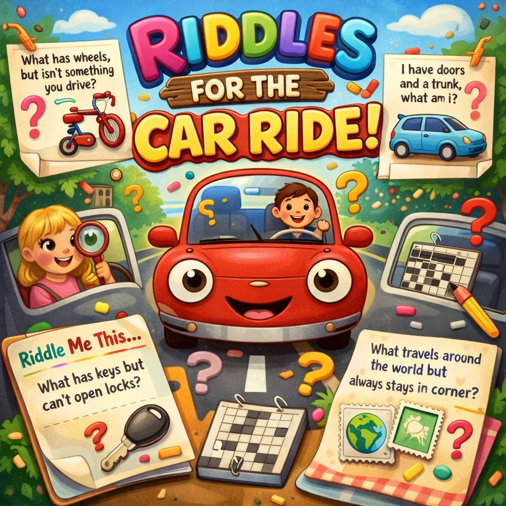 Family enjoying riddles during a car ride