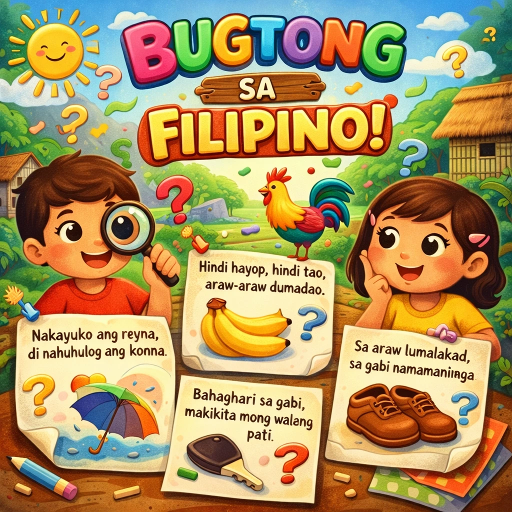 People smiling and solving Filipino riddles outdoors in the Philippines.