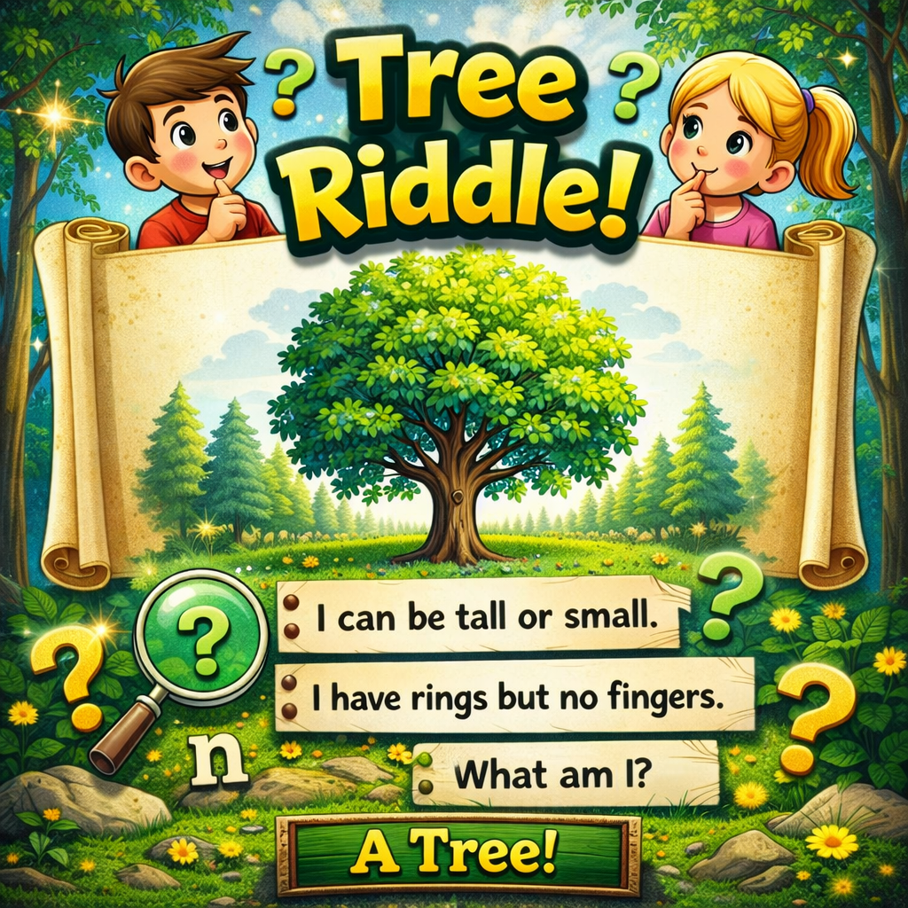 Tree riddle illustration with playful puzzle elements