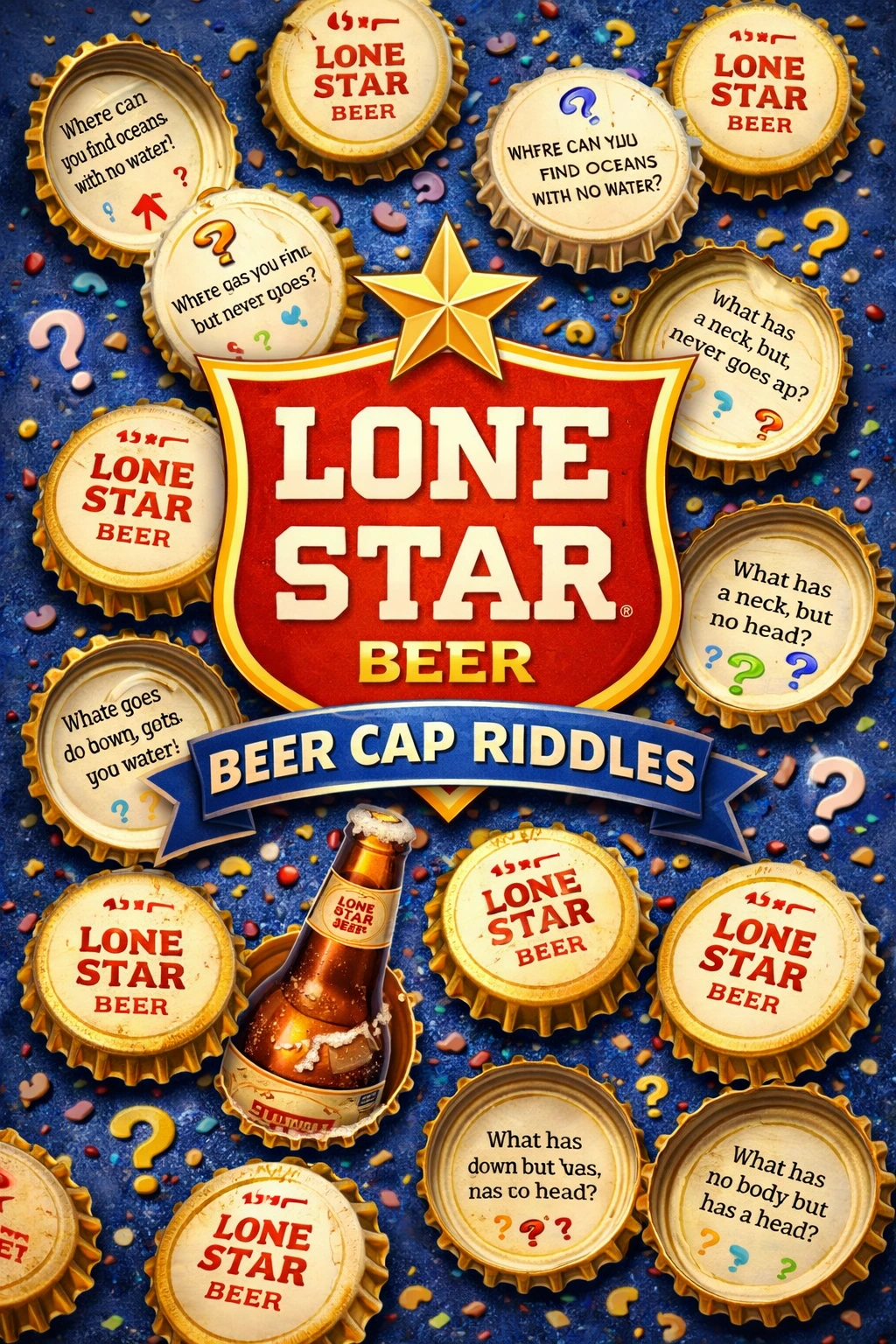 Lone Star beer cap riddles printed inside vintage beer bottle caps