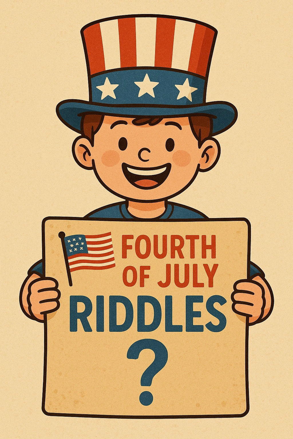 Families laughing together while reading Fourth of July riddle cards at a patriotic backyard party.”