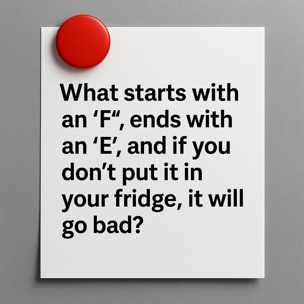 Family reading fridge riddles on glowing refrigerator door in cozy kitchen.