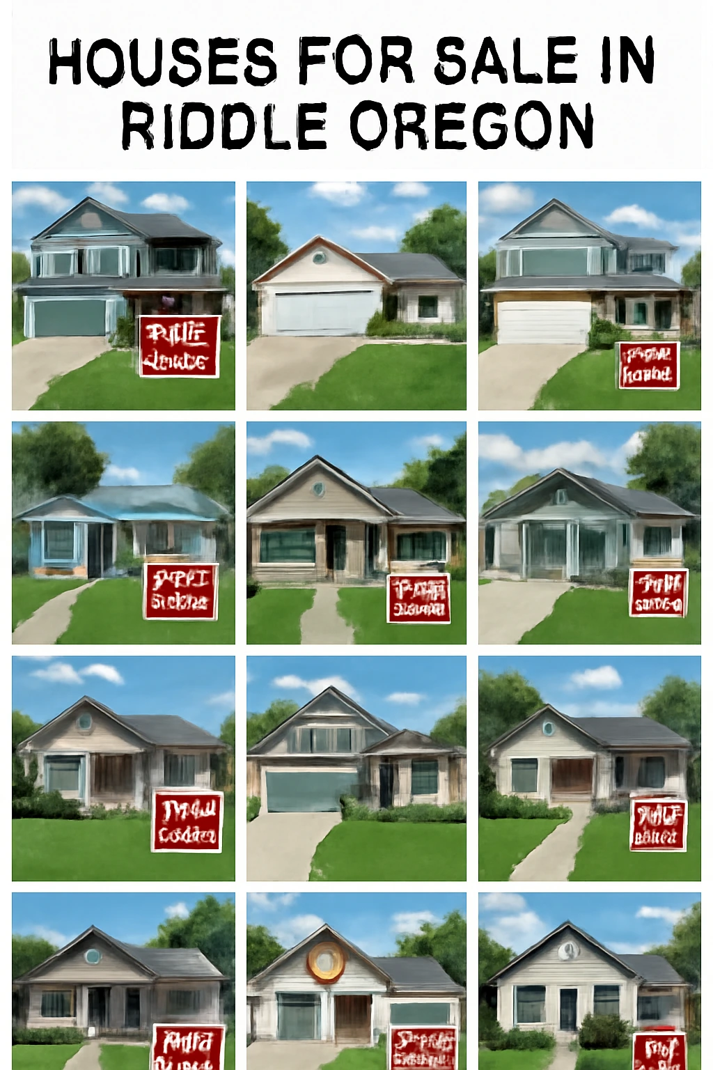Main Street houses in Riddle, Oregon with trees and hills in background