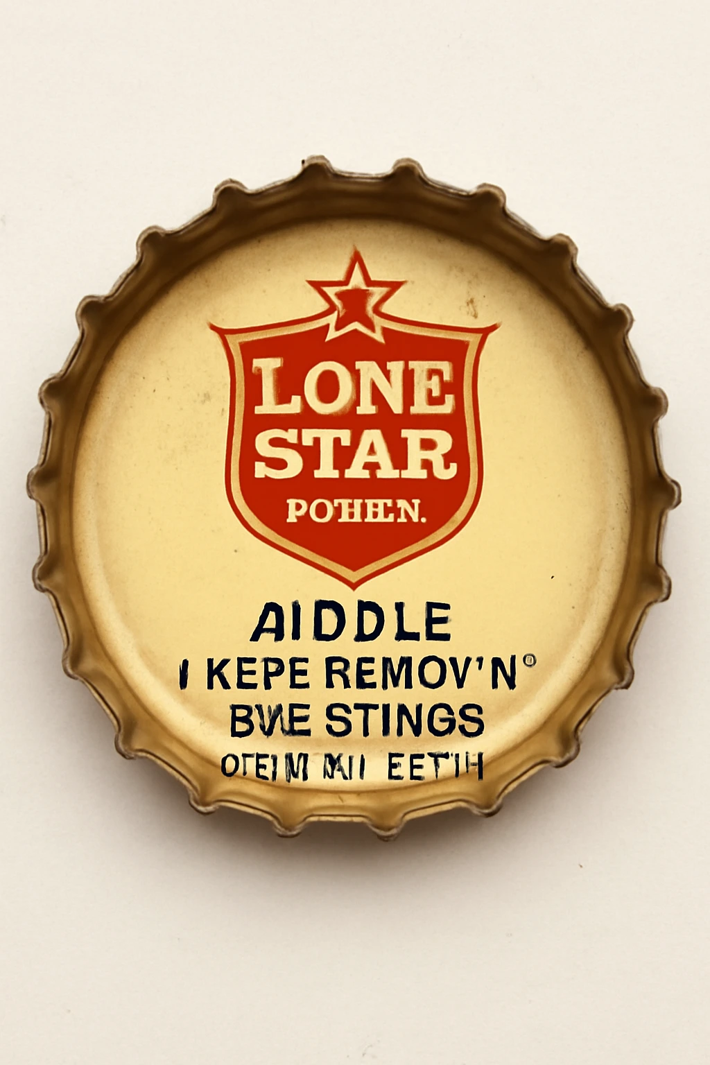 A Lone Star Beer bottle with a pulled-off cap showing a small rebus puzzle under the crown cap