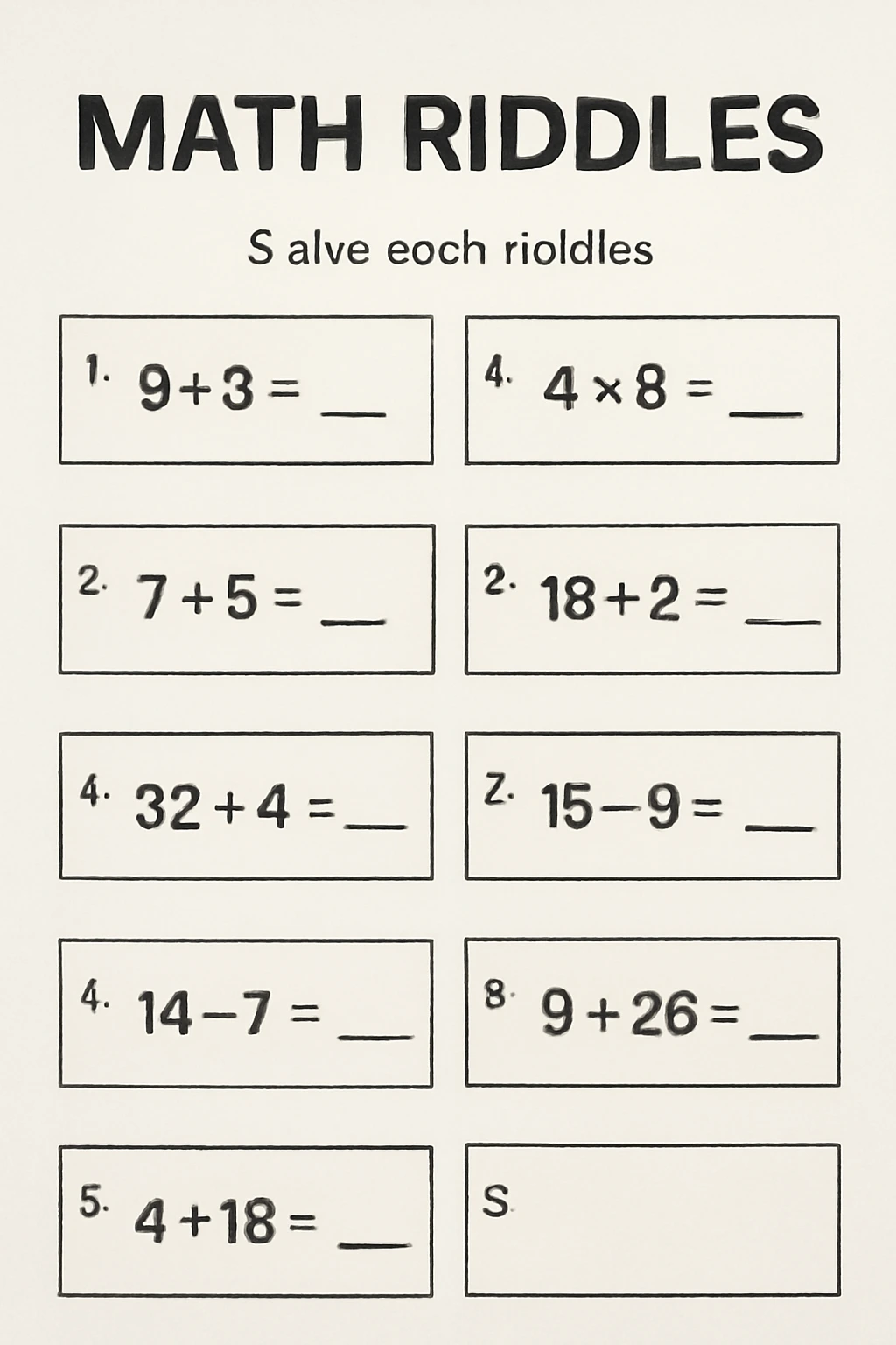 hildren working on math riddle worksheets.