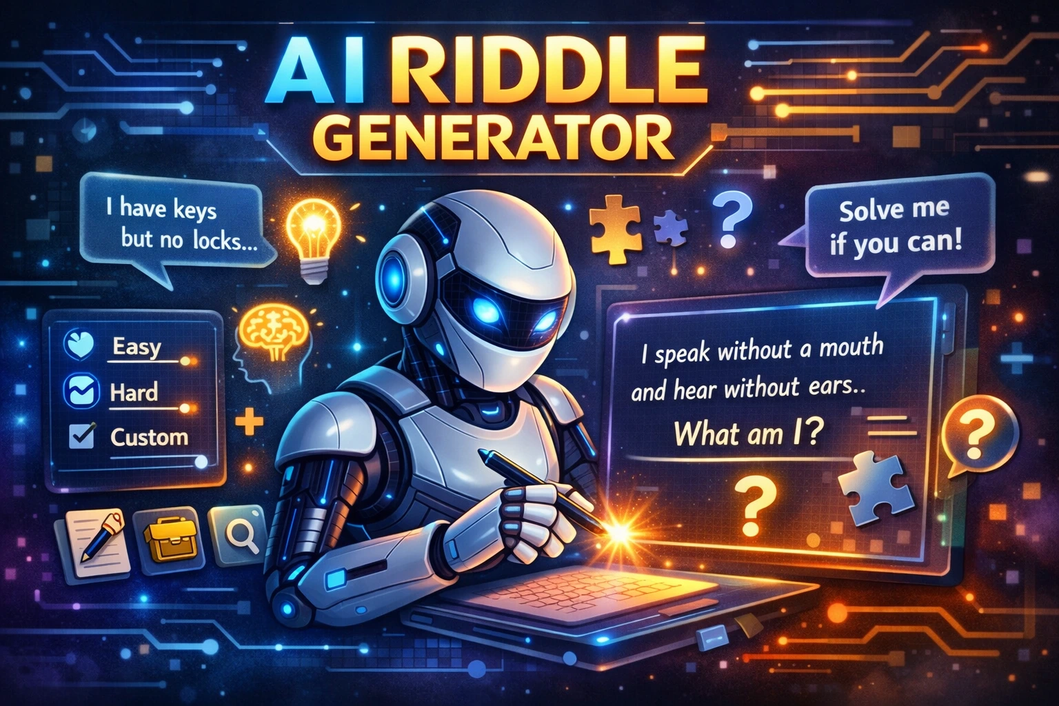 AI generating creative riddles on a digital interface