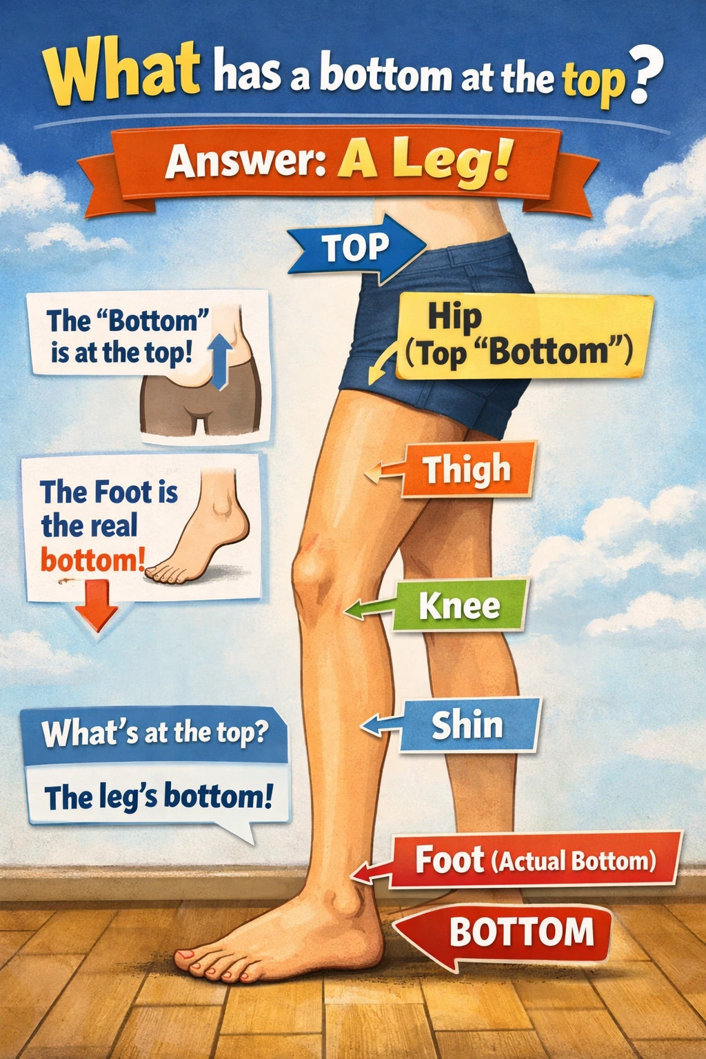 Diagram explaining what has a bottom at the top riddle