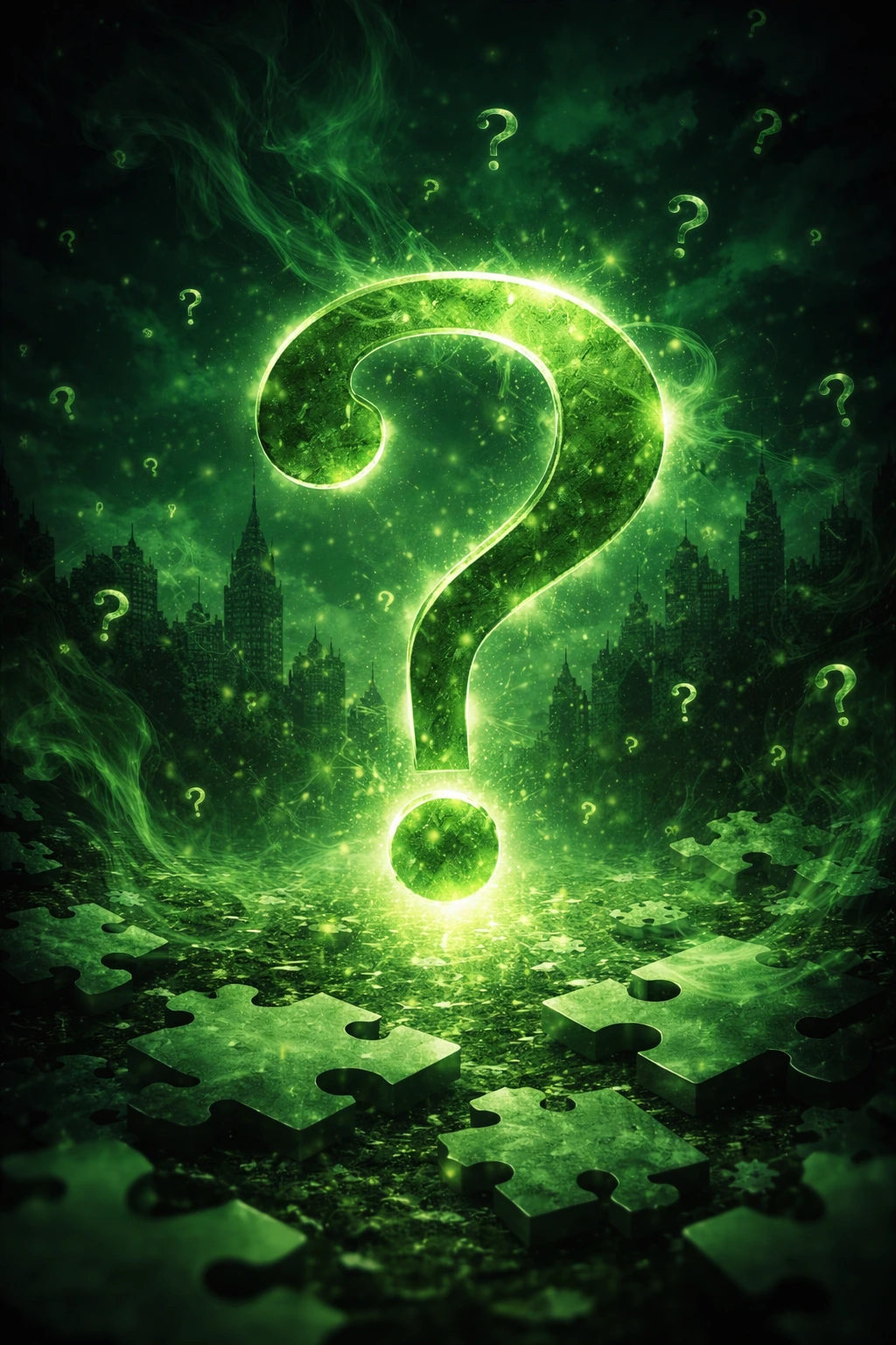 Riddler wallpaper featuring the DC Comics villain with green question marks and Gotham background